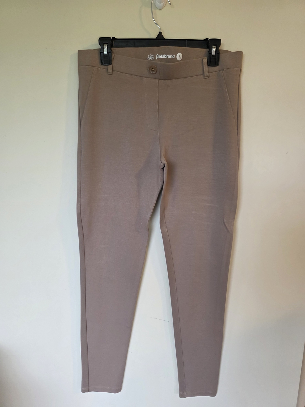 Betabrand Women Dress Pant Yoga Pant Skinny Large Long Taupe Beige
